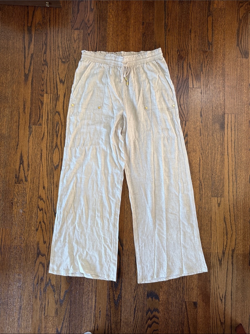 La Blanca Women’s Medium Light Beige Wide-Leg Drawstring Trousers